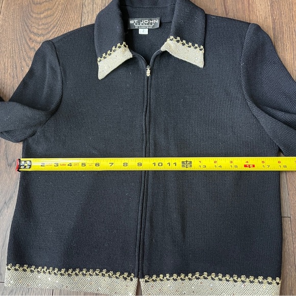 St. John Black Gold Santana Knit Collared Zip Up Evening Jacket Size 2 - Picture 10 of 13